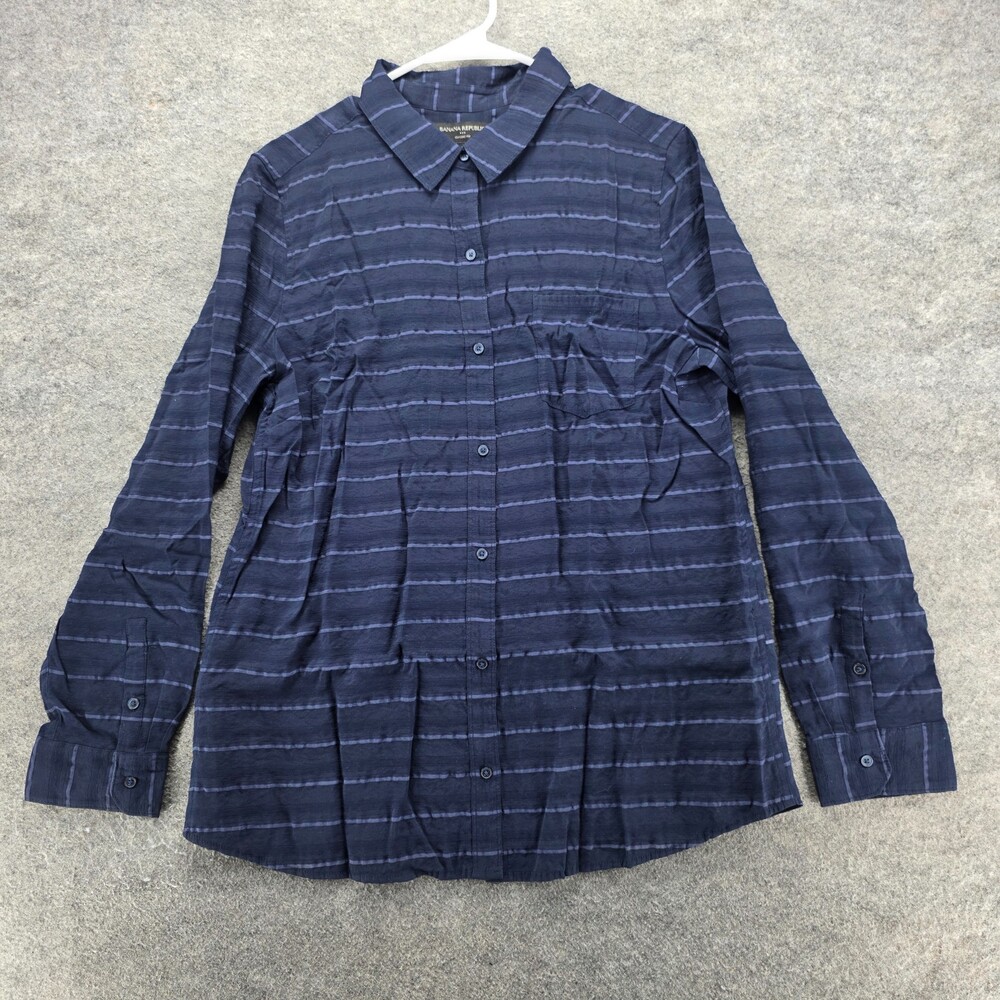 Banana Republic Shirt Womens XL Classic Fit Button Up Long Sleeve Blue Striped
